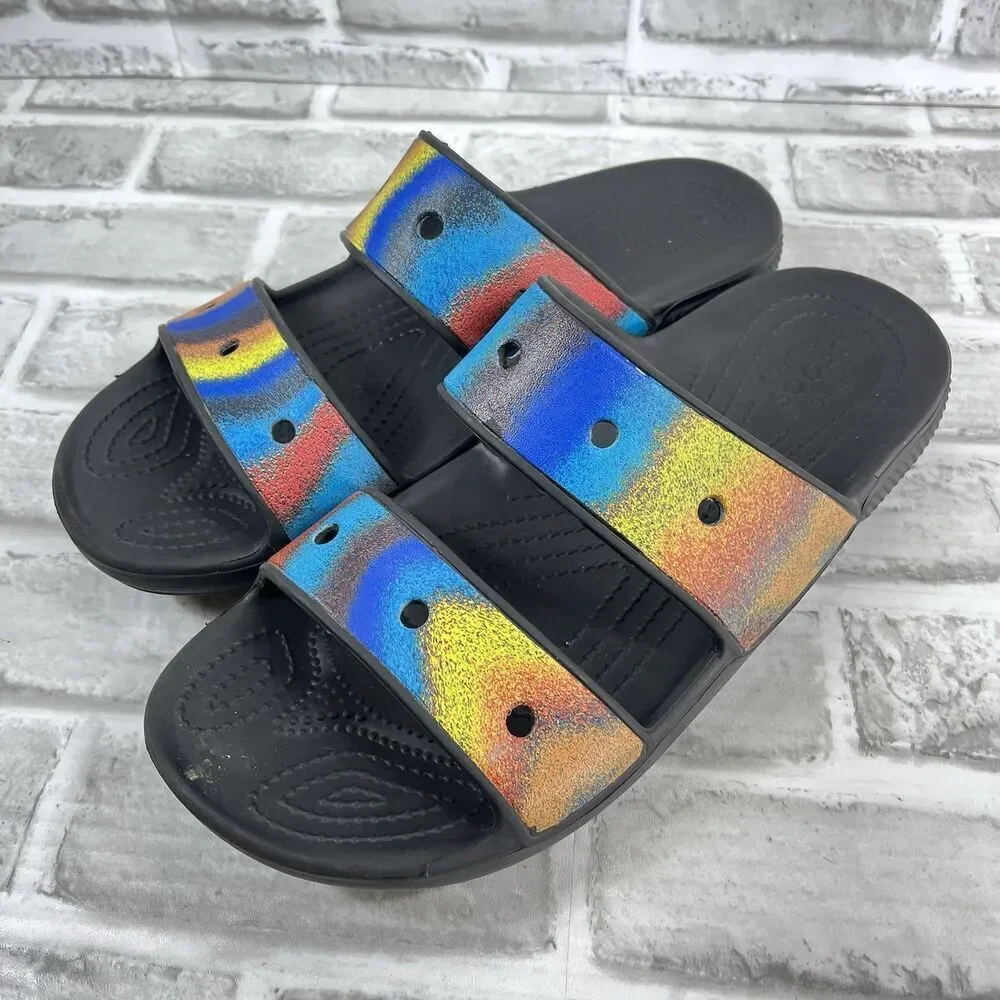 Crocs Unisex Classic Rainbow Pride Two Strap Slide Sandals Men 9 /Women 11